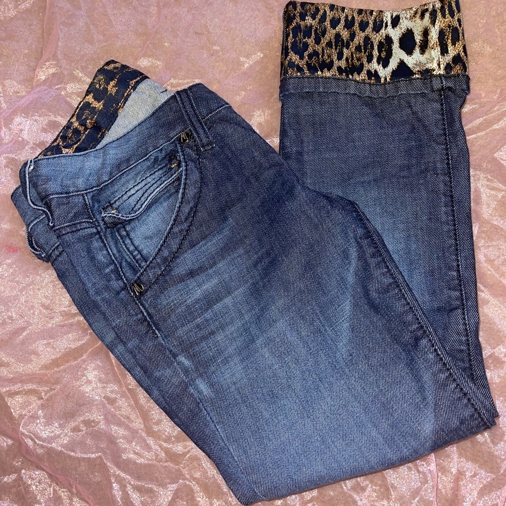 Marciano Leopard Animal Print Cuff Crop / Capri Jeans RARE